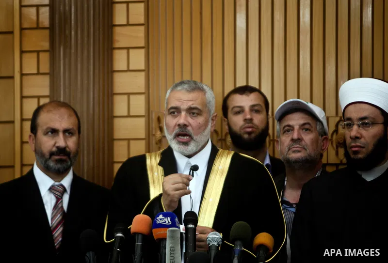 Palestinian Prime Minister in Gaza Strip, Ismail Haniyeh during press conference after meet with members of the convoy of "Miles of smiles 12" and "Ansar 2", following the Friday prayers in Gaza city on May 18,2012 . Pho...