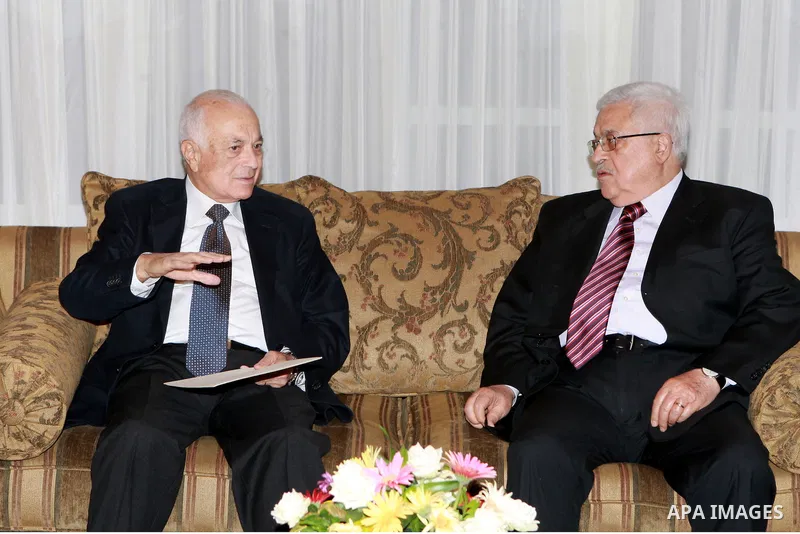 Palestinian President, Mahmoud Abbas (Abu Mazen) meets with Arab League Secretary general Nabil Al Arab in the West Bank City of Ramallah on May 18, 2012. Photo by Thaer Ganaim
