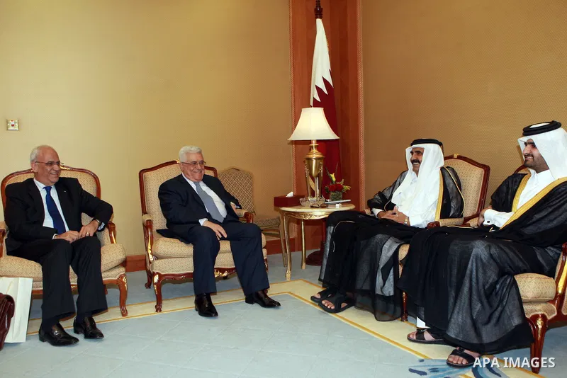 Palestinian President, Mahmoud Abbas (Abu Mazen) meets with Emir of Qatar Sheikh Hamad bin Khalifa Al Thani, in Qatar, on May 19, 2012. Photo by Thaer Ganaim