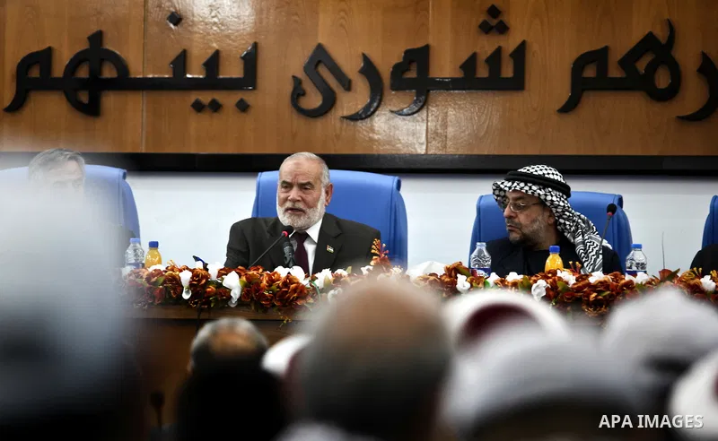 The spokesman of the Palestinian Parliament in Gaza Strip, Ahmed Bahar meets with Members of the Palestinian Legislative council at the Legislative Council , in Gaza City on May. 20, 2012. Photo by Ali Jadallah