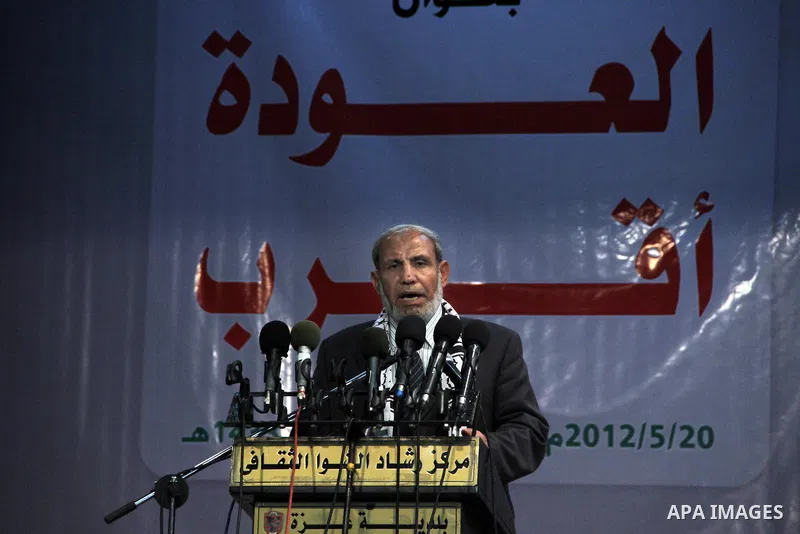 Leader in Hamas movement Mahmoud Al Zahar speaks during the seventh National Congress to preserve the constants, in Gaza city on May 20, 2012. Photo by Majdi Fathi