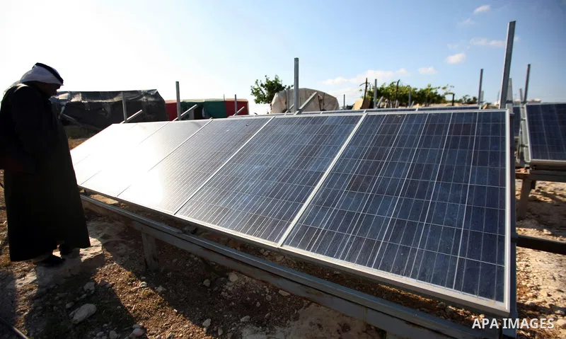 Palestinian Mohammed Nawaj'a inspects the project to generate alternative energy in his own land, near Jewish settlement of Susiya, in southern Hebron Khirbet Susiya, the West Bank on May 20, 2012. This projects was supp...