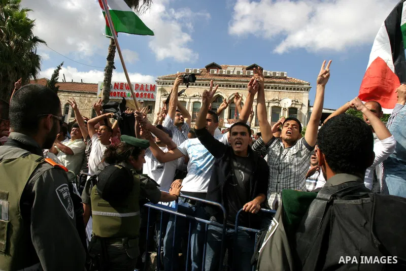 Israeli police Prevented Palestinian demonstrators as they try to disperse a protest against a parade marking Jerusalem Day, in front of Damascus Gate outside Jerusalem's Old City May 20, 2012. Jerusalem Day marks the an...