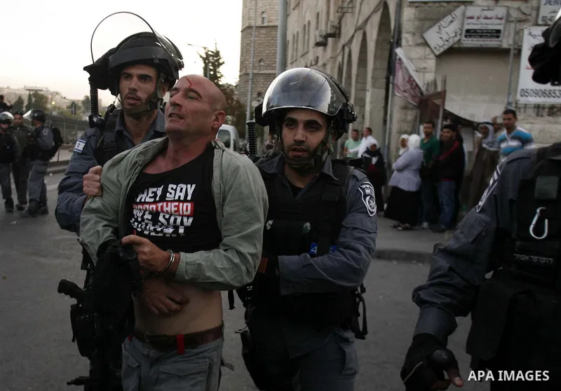 Israeli police Prevented Palestinian demonstrators as they try to disperse a protest against a parade marking Jerusalem Day, in front of Damascus Gate outside Jerusalem's Old City May 20, 2012. Jerusalem Day marks the an...