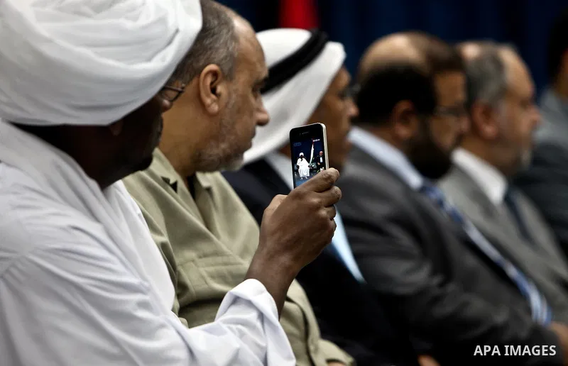 Palestinian Prime Minister in Gaza Strip, Ismail Haniyeh meets with members of the convoy "Shad Al Rehal" from Global Coalition to support Jerusalem in Gaza city on 21 May, 2012.The convoy have 68 solidarity of different...