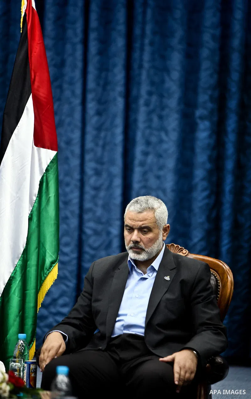 Palestinian Prime Minister in Gaza Strip, Ismail Haniyeh meets with members of the convoy "Shad Al Rehal" from Global Coalition to support Jerusalem in Gaza city on 21 May, 2012.The convoy have 68 solidarity of different...