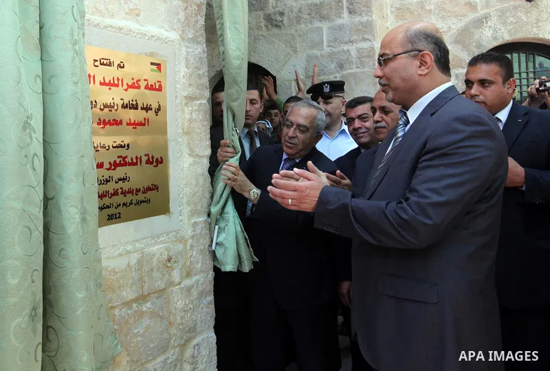 Palestinian Prime Minister Salam Fayyad during opening of Kafr Labad historical castle, in Tulkarm Governorate, in the West Bank on May 21, 2012. Photo by Mustafa Abu Dayeh