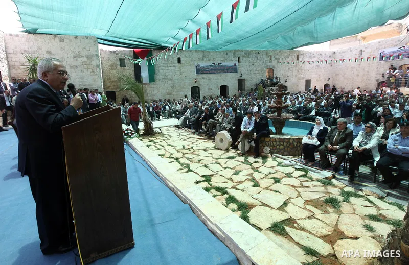 Palestinian Prime Minister Salam Fayyad during opening of Kafr Labad historical castle, in Tulkarm Governorate, in the West Bank on May 21, 2012. Photo by Mustafa Abu Dayeh