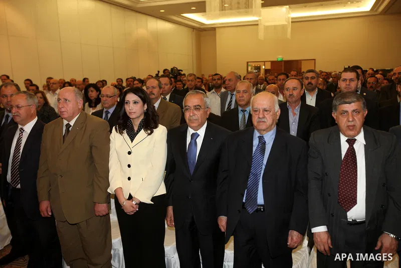 Palestinian Prime Minister Salam Fayyad during celebration of the accession of the Central Bureau of Statistics published data on the standard, in the West Bank on May 22, 2012. Photo by Mustafa Abu Dayeh