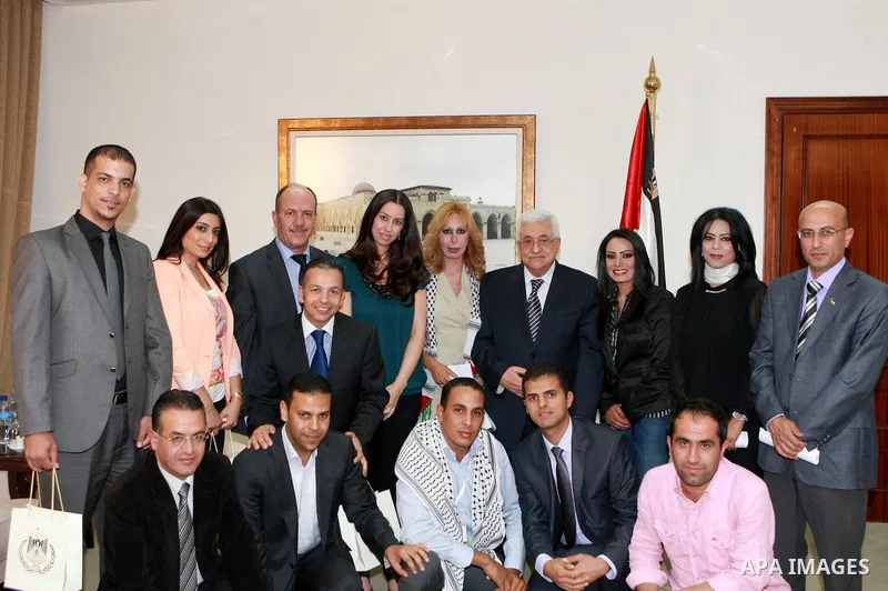 Palestinian President, Mahmoud Abbas (Abu Mazen) meets with a delegation sports media, in the West Bank city of Ramallah, on May 22 2012. Photo by Thaer Ganaim