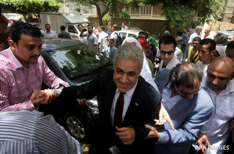 Egyptian presidential candidate Hamdeen Sabahi after casting his ballot during the first round of Egypt's presidential elections, at a polling station in Cairo, Egypt, 23 May 2012. Egyptian voters, on 23 May, queued at p...