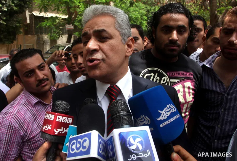 Egyptian presidential candidate Hamdeen Sabahi during a press conference after casting his ballot in the first round of Egypt's presidential elections, at a polling station in Cairo, Egypt, 23 May 2012. Egyptian voters,...
