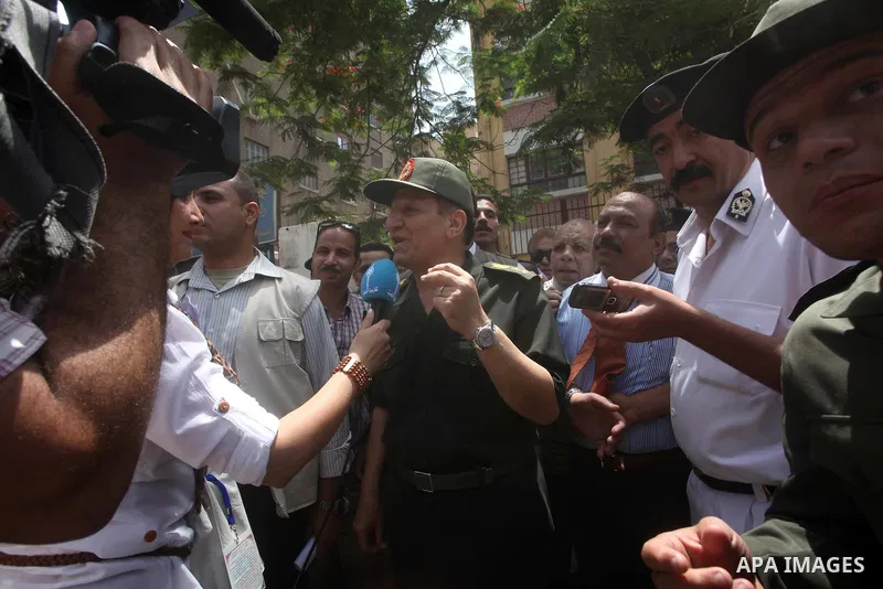 Magor Samer Anan Egyptian army commander, and deputy Marshal Tantawi talks to the press on the second day of the presidential elections in Cairo, Egypt, 24 May 2012. on the first Presidential election since the ouster of...