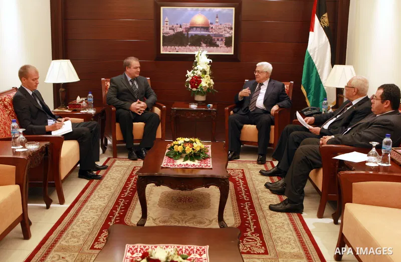 Palestinian President, Mahmoud Abbas (Abu Mazen) meets with the Russian ambassador, in the West Bank city of Ramallah, on May, 26, 2012. Photo by Thaer Ganaim