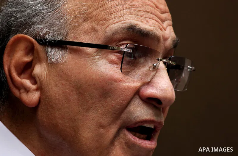 Egyptian presidential candidate Ahmed Shafiq speaks to the media during a press conference at his office in Cairo, Egypt, Saturday, May 26, 2012. Egyptian presidential candidate Ahmed Shafiq paid tribute Saturday to the...