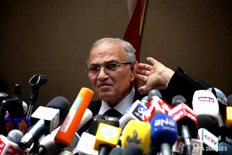 Egyptian presidential candidate Ahmed Shafiq speaks to the media during a press conference at his office in Cairo, Egypt, Saturday, May 26, 2012. Egyptian presidential candidate Ahmed Shafiq paid tribute Saturday to the...