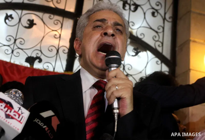 Egyptian presidential candidate Hamdeen Sabahi comments on the Egyptian election result at a press conference at his campaign headquarters in Cairo Egypt, Saturday, May 26, 2012. Of 13 candidates running for the presiden...