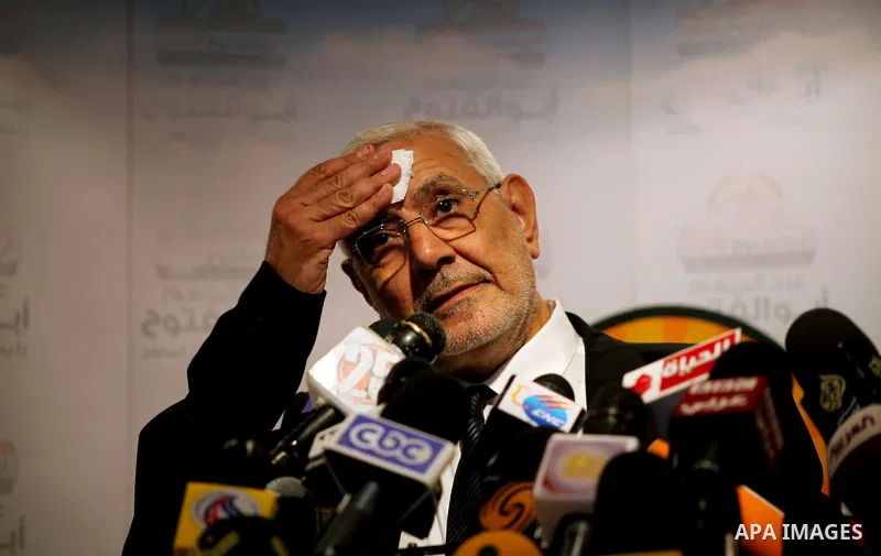 Egyptian presidential candidate Abdel-Moneim Abolfotoh speaks at a press conference in Cairo, Egypt, Monday, May 28, 2012. Three top candidates in Egypt's presidential race have filed appeals to the election commission,...