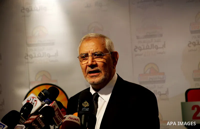Egyptian presidential candidate Abdel-Moneim Abolfotoh speaks at a press conference in Cairo, Egypt, Monday, May 28, 2012. Three top candidates in Egypt's presidential race have filed appeals to the election commission,...