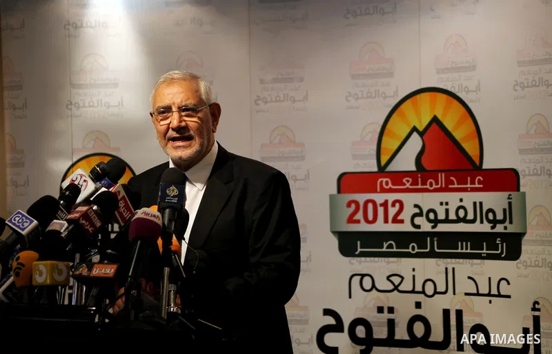Egyptian presidential candidate Abdel-Moneim Abolfotoh speaks at a press conference in Cairo, Egypt, Monday, May 28, 2012. Three top candidates in Egypt's presidential race have filed appeals to the election commission,...