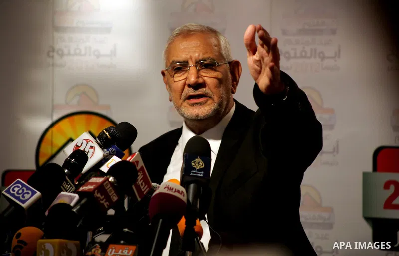 Egyptian presidential candidate Abdel-Moneim Abolfotoh speaks at a press conference in Cairo, Egypt, Monday, May 28, 2012. Three top candidates in Egypt's presidential race have filed appeals to the election commission,...