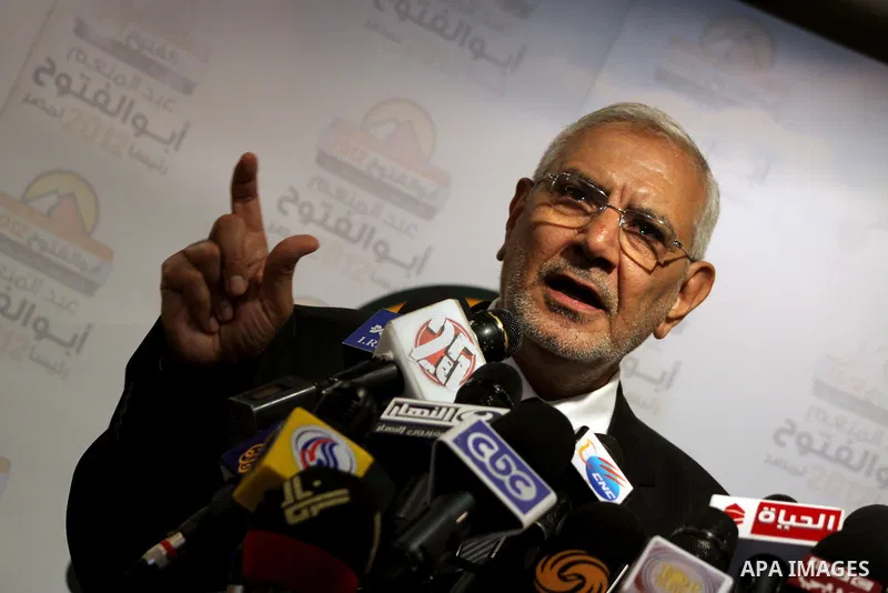 Egyptian presidential candidate Abdel-Moneim Abolfotoh speaks at a press conference in Cairo, Egypt, Monday, May 28, 2012. Three top candidates in Egypt's presidential race have filed appeals to the election commission,...