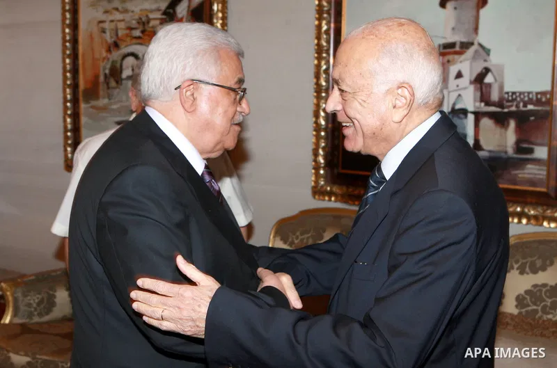 Palestinian President, Mahmoud Abbas (Abu Mazen) meets with Secretary General of the League of Arab States, Mr. Nabil Al Arabi in Qatar, on June 01, 2012. Photo by Thaer Ganaim