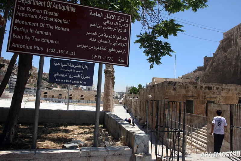 Foreign tourists in the Roman amphitheatre in Amman, Jordan, June 2, 2012. Amphitheatre of the most important Roman monuments in Amman, was built 161 years AD. Photo by Issam Rimawi