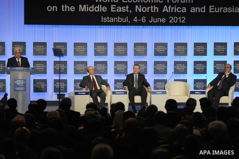 Palestinian President Mahmoud Abbas gives a speech on the fisrt day of the two-day World Economic Forum on the Middle East, North Africa and Eurasia at the Swissotel in Istanbul, on June 5, 2012. Photo by Thaer Ganaim