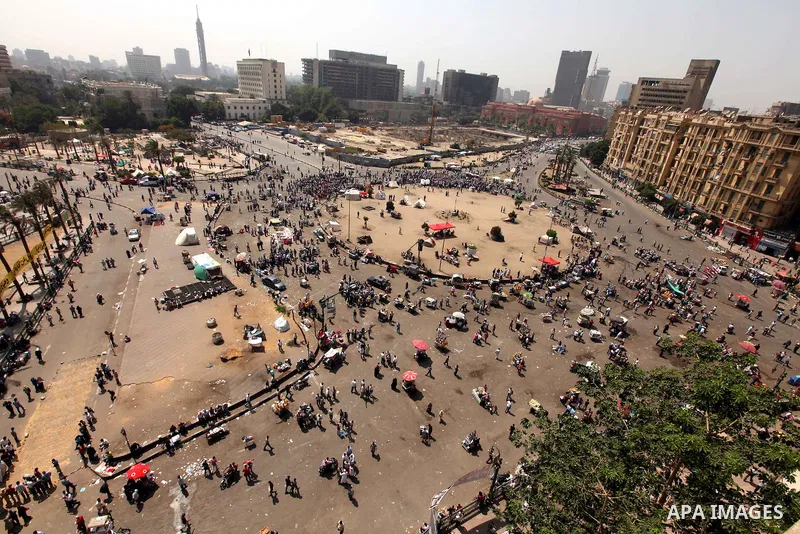 Egyptian protesters shout slogans against former President Hosni Mubarak and his aides during the protests after the announcement of the verdict in their trial, at Tahrir square, Cairo, Egypt, 05 June 2012. Opposition gr...
