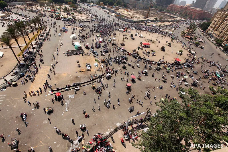 Egyptian protesters shout slogans against former President Hosni Mubarak and his aides during the protests after the announcement of the verdict in their trial, at Tahrir square, Cairo, Egypt, 05 June 2012. Opposition gr...
