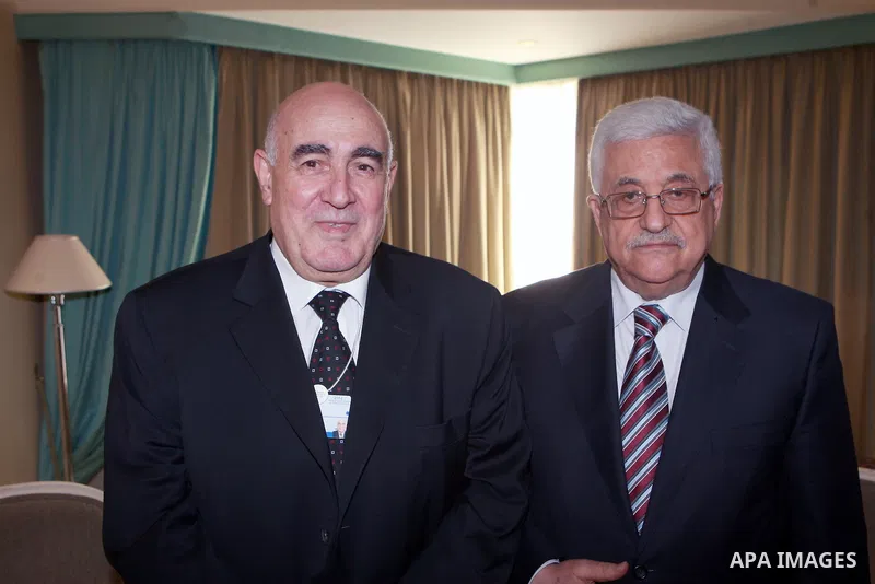 Palestinian President Mahmoud Abbas (Abu Mazen) meets with Chief Executive Officer of National Bank of Kuwait, Ibrahim Dabdoub on June 05, 2012. Photo by Thaer Ganaim