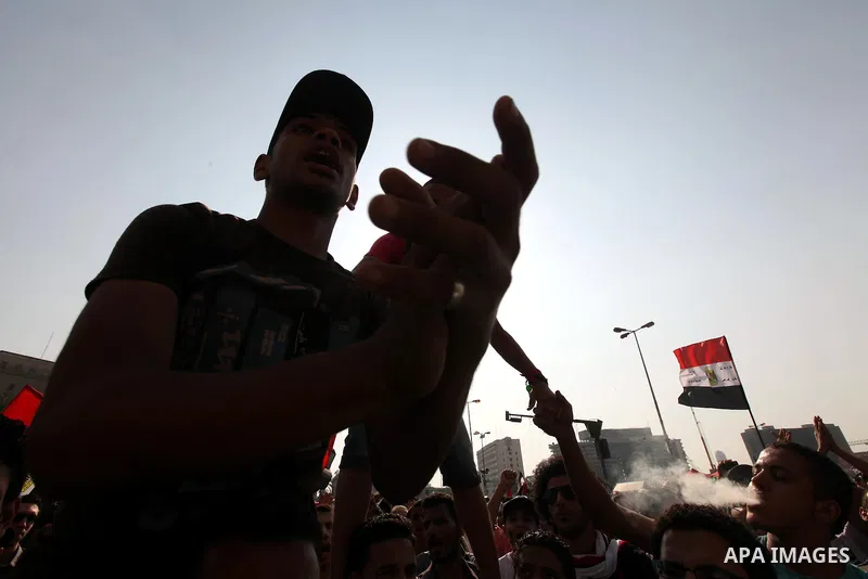 Egyptian protesters shout slogans against former President Hosni Mubarak and his aides during the protests after the announcement of the verdict in their trial, at Tahrir square, Cairo, Egypt, 05 June 2012. Opposition gr...