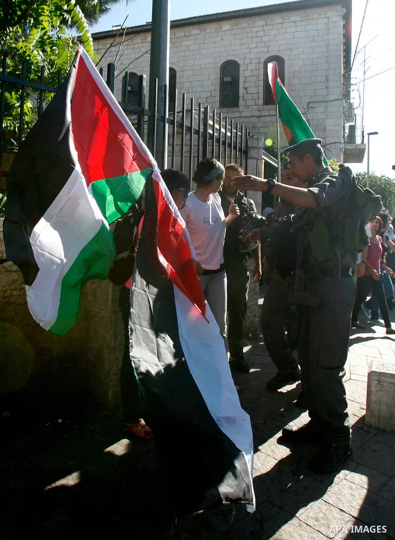 Mounted Israeli police break up a Palestinian protest during a demonstration marking the 'Naksa Day' at the Damascus Gate on 05 June 2012. Naksa Day is the annual day of commemoration for the Palestinian people of the di...