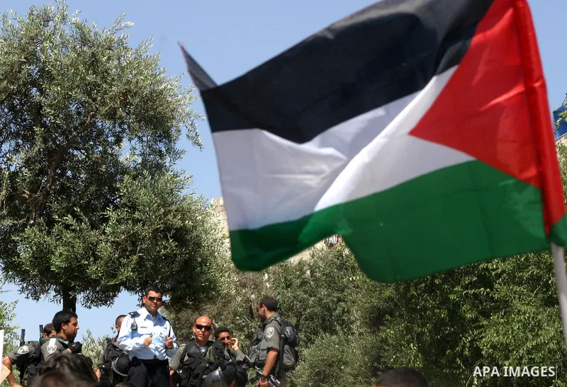 Mounted Israeli police stand during a Palestinian protest against continuing of 'Judaization of Jerusalem' by Jewish settlers and confiscating Palestinian lands at Damascus gate after Friday prayer in east jerusalem, on...