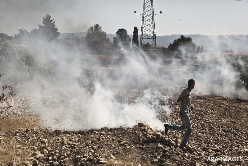 June 9, 2012 - Beit Nuba, West Bank - On the 45th commemoration of Naksa, the Popular Struggle Coordination Commitee have organized a march toward the Latroon destroyed villages of Yalu, Omwas and Beit Nuba. .Clashes wit...