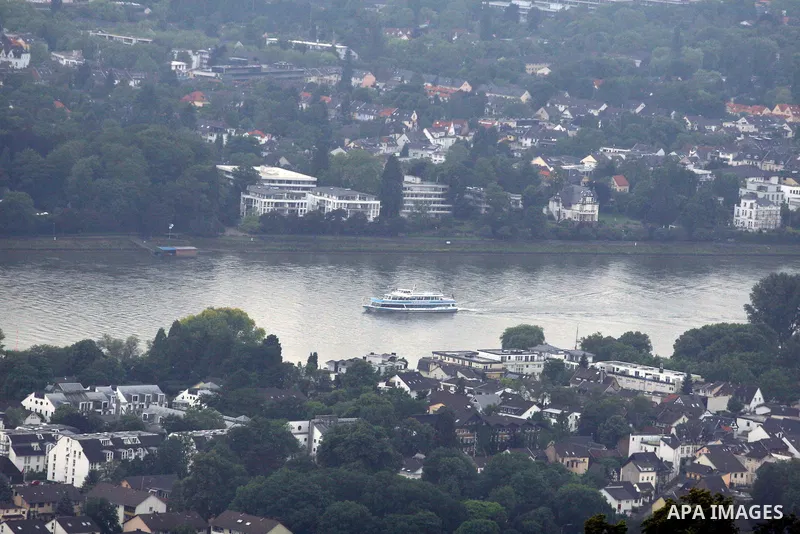 A ship in the River Rhine near the city of Bonn in Germany on 15 June 2012. The Rhine is one of the longest and most important rivers in Europe. It runs for over 1,232 km .Rhine flows through six countries -Switzerland,...