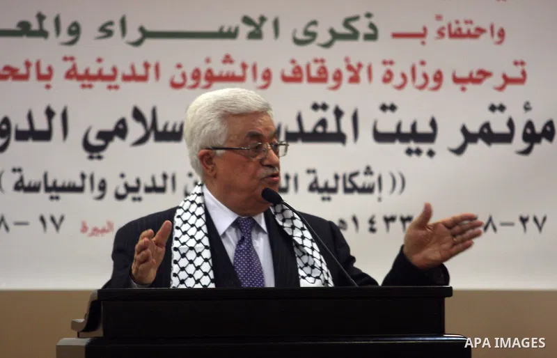 Palestinian president Mahmoud Abbas speaks on June 17, 2012 in the West Bank city of Ramallah, where he said that the peace process was in a state of clinical death, blaming Israel for the stalemate. Photo by Issam Rimaw...