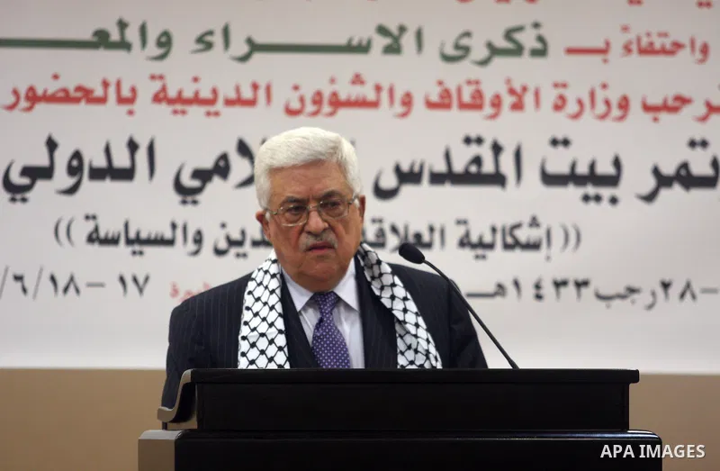 Palestinian president Mahmoud Abbas speaks on June 17, 2012 in the West Bank city of Ramallah, where he said that the peace process was in a state of clinical death, blaming Israel for the stalemate. Photo by Issam Rimaw...