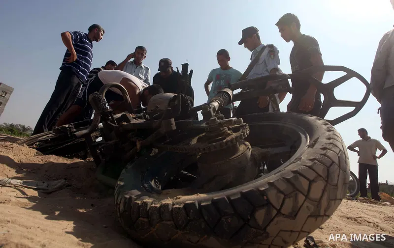 A motorcycle of Mohammed Abu Maleg that was hit in an Israeli air strike in Dir al-Balah in the central Gaza Strip June 19, 2012. An Israeli army statement said the Israeli air force targeted Palestinian militants in the...