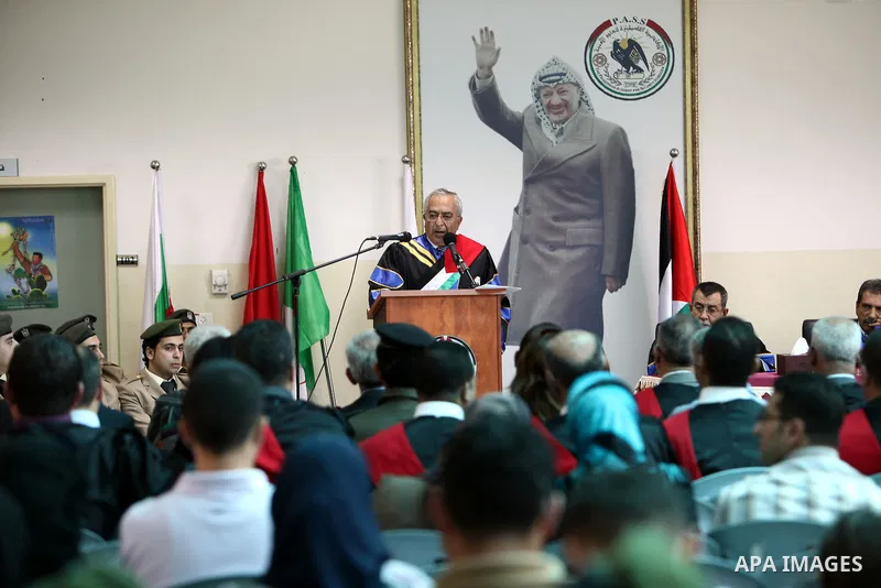 Palestinian Prime Minister, Salam Fayyad attends the graduation ceremony of the al-Estiqlal University in the West Bank city of Jericho on June 20, 2012. Photo by Mustafa Abu Dayeh