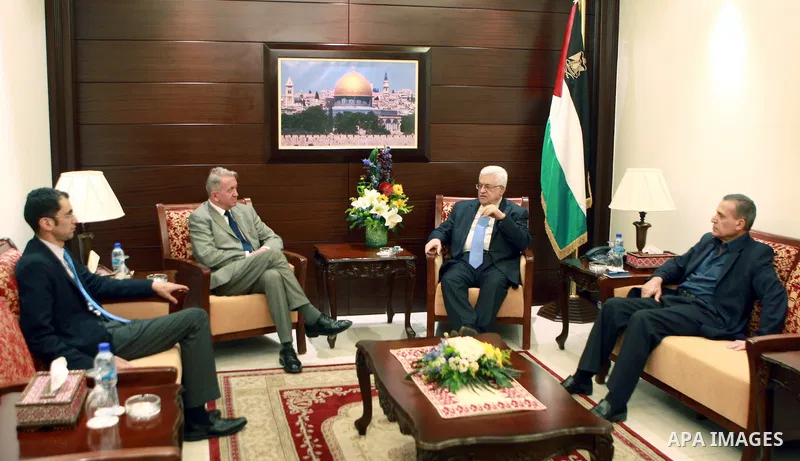 Palestinian President, Mahmoud Abbas (Abu Mazen) meets with the UN special envoy to the Middle East Terri Rod Larson, in the West Bank city of Ramallah, on June 21, 2012. Photo by Mohammed al-Atiq