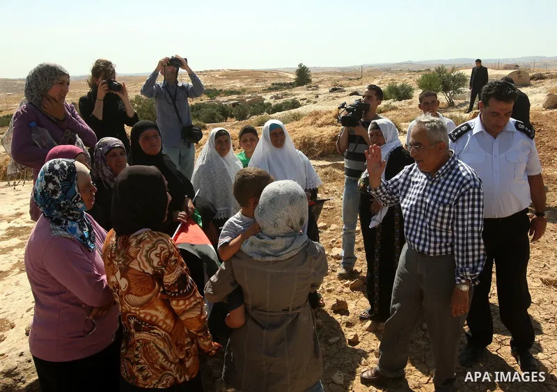 Palestinian Prime Minister, Salam Fayyad visits Khirbet Susiya, in the West Bank on June 24, 2012. Photo by Mahmoud Hrebat