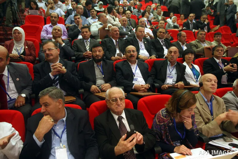 Palestinian Prime Minister, Salam Fayyad speaks during the first International Conference of electronic Municipalities, in the West Bank of Hebron on June 24, 2012. Photo by Mustafa Abu Dayah