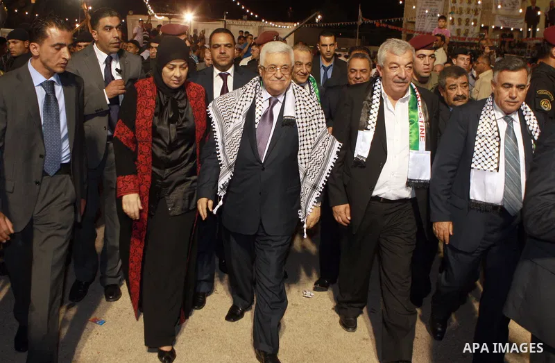 Palestinian President Mahmoud Abbas attends a mass wedding for 19 Groom in the village of Silwad in the West Bank city of Ramallah, June 28, 2012. Photo by Thaer Ganaim