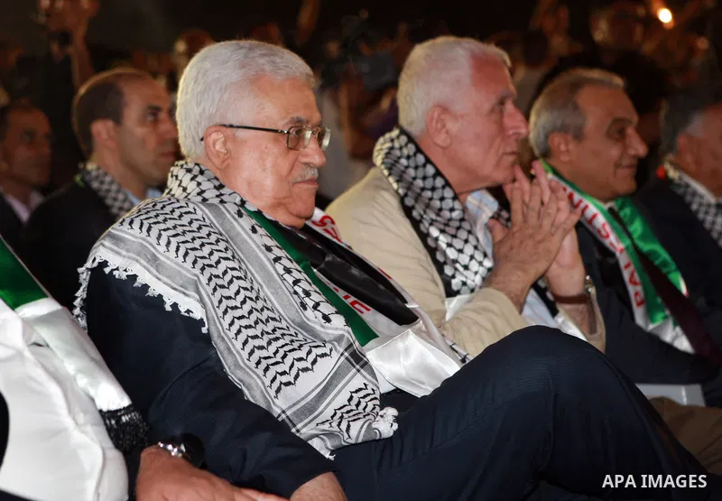 Palestinian President Mahmoud Abbas attends a mass wedding for 19 Groom in the village of Silwad in the West Bank city of Ramallah, June 28, 2012. Photo by Thaer Ganaim