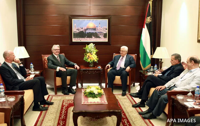Palestinian President, Mahmoud Abbas (Abu Mazen) meets with representative of Norway to the Palestinian Authority, in the West Bank city of Ramallah, on 01 July 2012. Photo by Thaer Ganaim