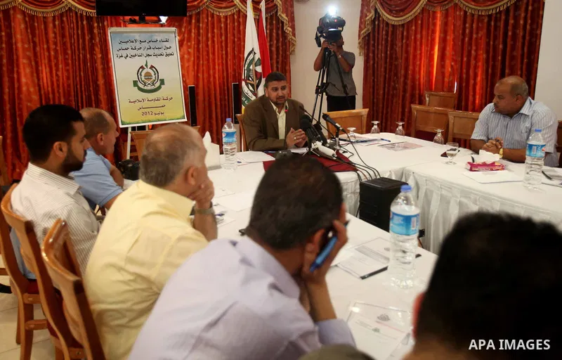 The spokesman of Hamas, Sami Abu Zuhri during a press conference about the postponement of the Central Election by Hamas in Gaza city on July. 03,2012. Photo by Ashraf Amra