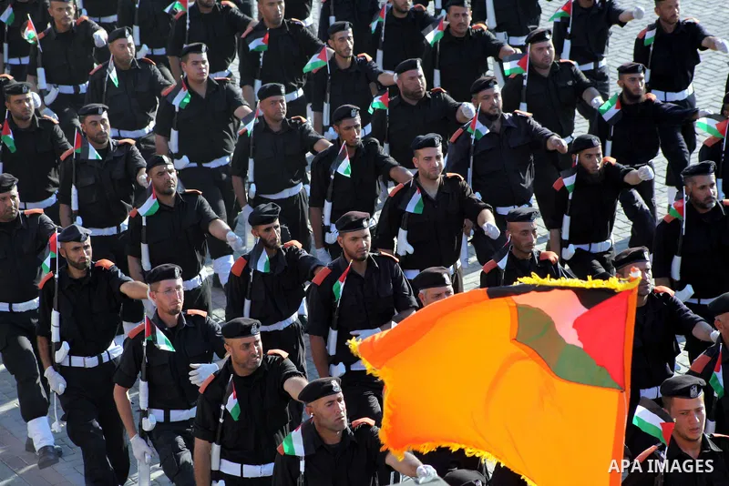 Graduating Hamas's police officers march during a ceremony in Gaza City on July 05, 2012. Hamas has governed the Gaza Strip since June 2007, after it won a majority of seats in the Palestinian Parliament in the January 2...