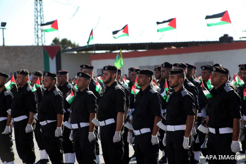 Graduating Hamas's police officers stand to attention during a ceremony in Gaza City on July 05, 2012. Hamas has governed the Gaza Strip since June 2007, after it won a majority of seats in the Palestinian Parliament in...